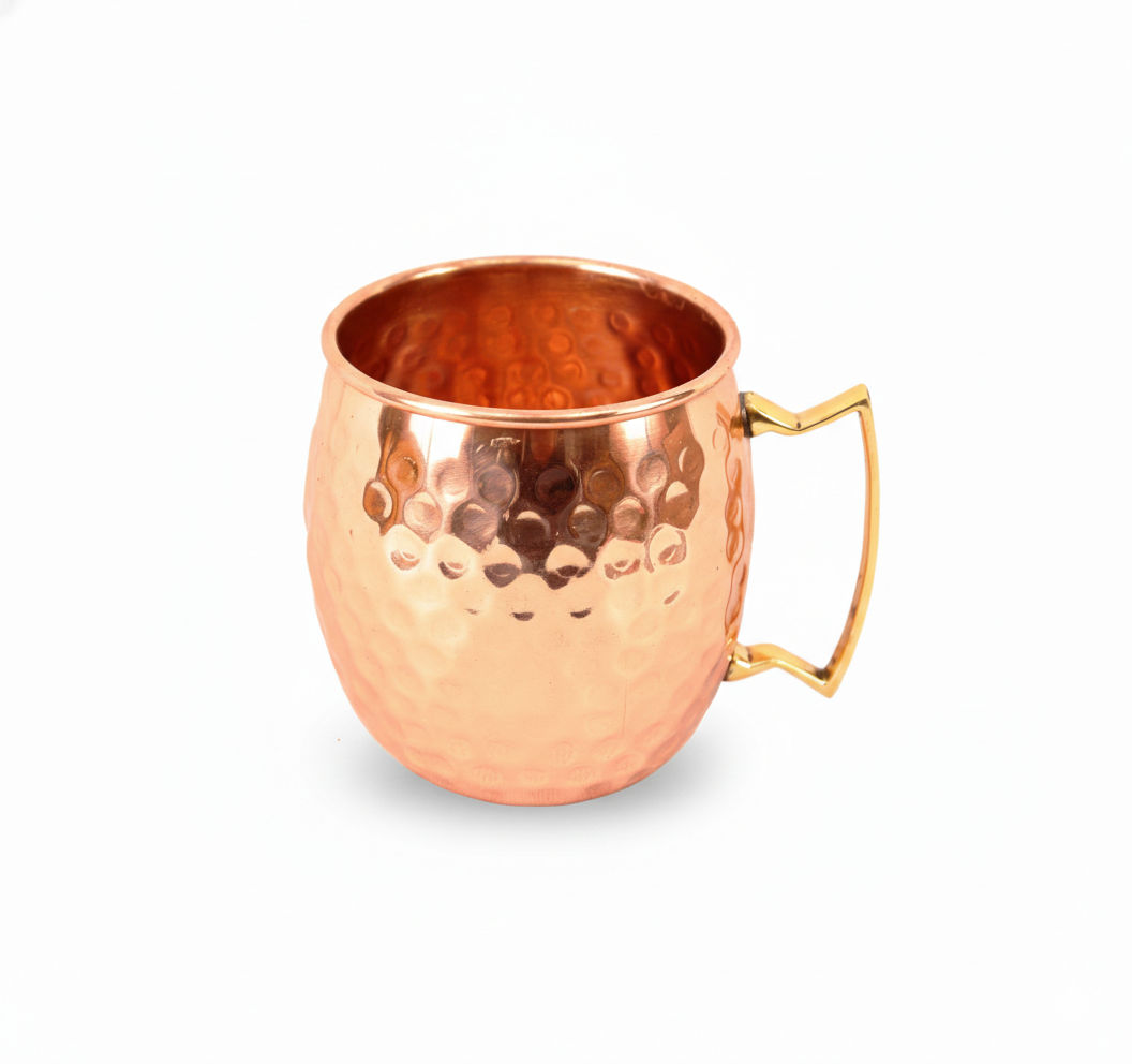 Pure copper round shaped shine hammered design moscow mule beer mug cup, best for beer cocktail parties, barware 1, 530 ML